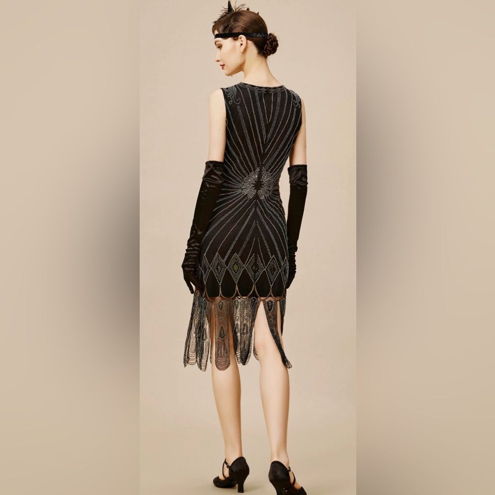 Black Beaded Sheath Dress - Picture 2 of 3